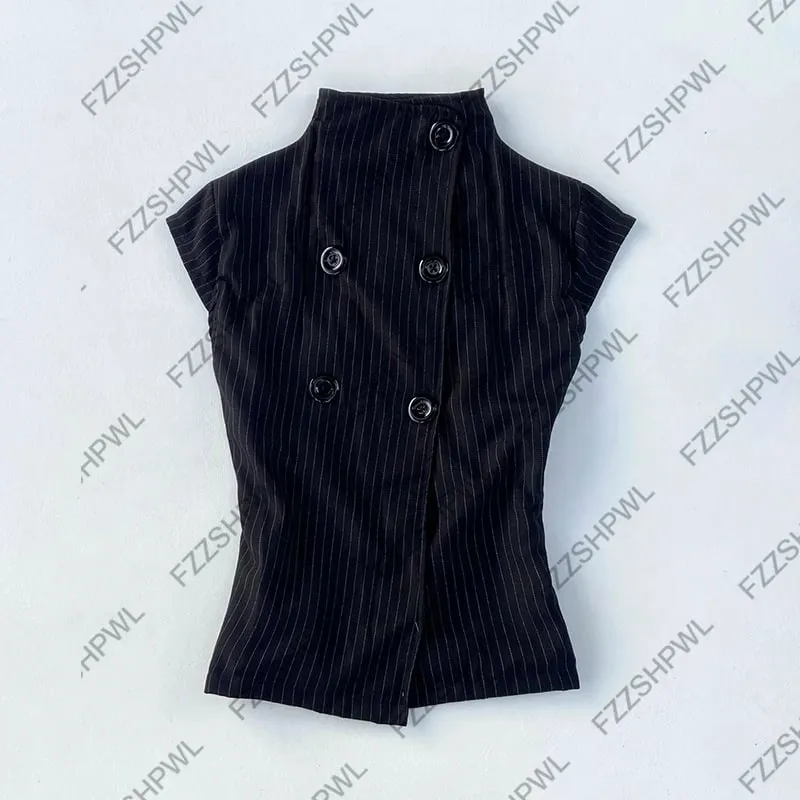 Κουμπί Harajuku Y2k Tank Top Stripe Graphic Print Punk Crop top Streetwear Rock Goth Vest Subculture Spicy Girls Sleeveless Top — image 4