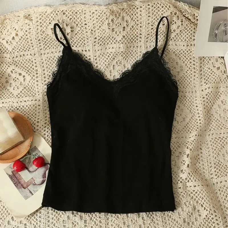 Kényelmes, légáteresztő csipke camisole pántos melltartó, egyszínű vágás felső szexi stílusú, vezeték nélküli nyári felső — image 9