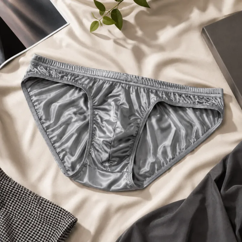 Cool Smooth Men's Underwear Low Waist Bulge Pouch Ice Silk Briefs Lingerie Breathable Satin Silk Panties Daily Routine — image 11