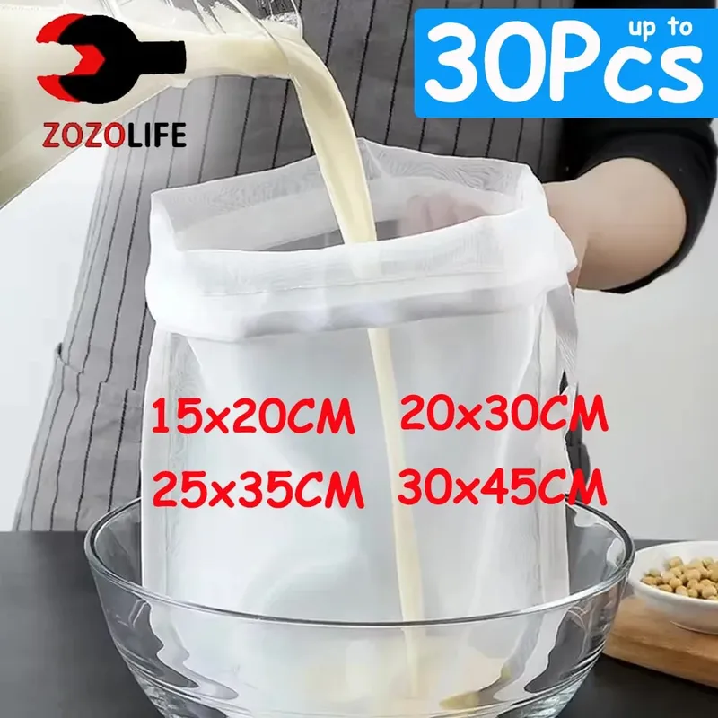 1/30 db 100 hálós szójatej nejlon szűrőtasak diótej táska nettó joghurt tea kávéolaj ételprés szűrőszűrők hálós szűrőzsák