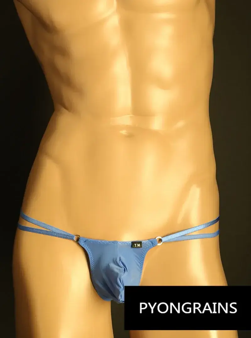 남자 조정 가능한 금속 O-링 더블 얇은 스트랩 비키니 팬티 낮은 상승 부드러운 얼음 실크 3D U 볼록한 주머니 섹시한 남성 속옷 — image 4