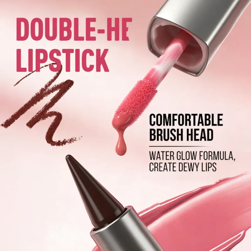 2 in 1 Lip Liner & Lip Gloss Dual Ended Hydrating Non Stick Lipstick Matte Velvet Outline Crayon with Shiny Plumping Lip Glaze