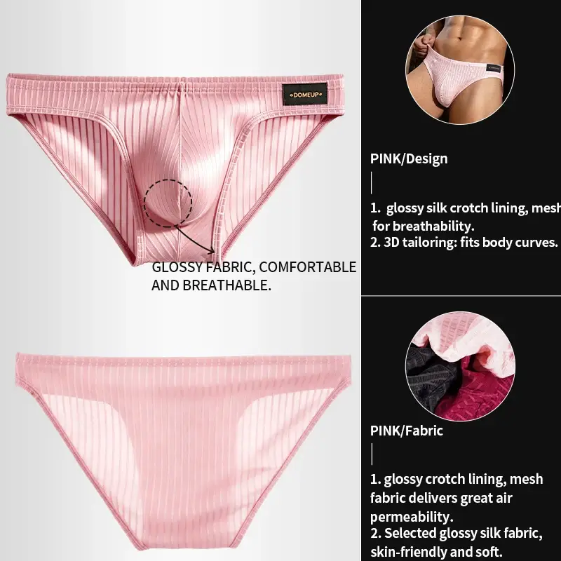 Men's Low‑Rise Briefs, Vertical Striped Sheer Mesh Underwear, Nylon Elastane Stretch Pouch Underpants for Daily Wear