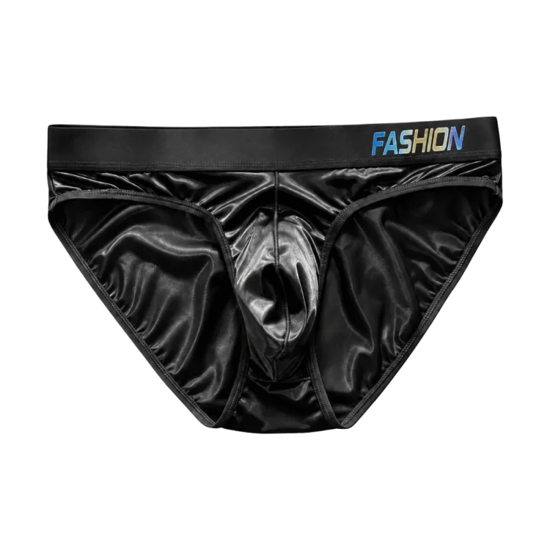 Underwear Men's Triangle Panties Low Waist Ultra Smooth Satin Silky Briefs Lingerie Gradient Letter Glossy Underpants Large Size