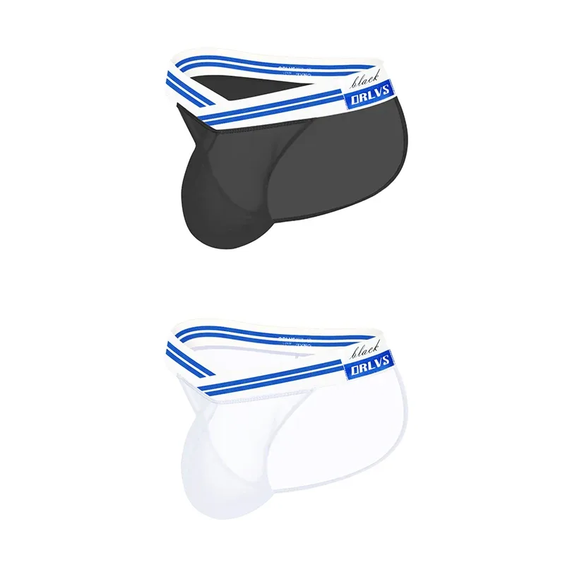 Men's Ice Silk Ultra-Thin Barely-There Mesh Sheer Briefs, Striped V-Shape Elastic Waistband Summer Daily Commute Underwear