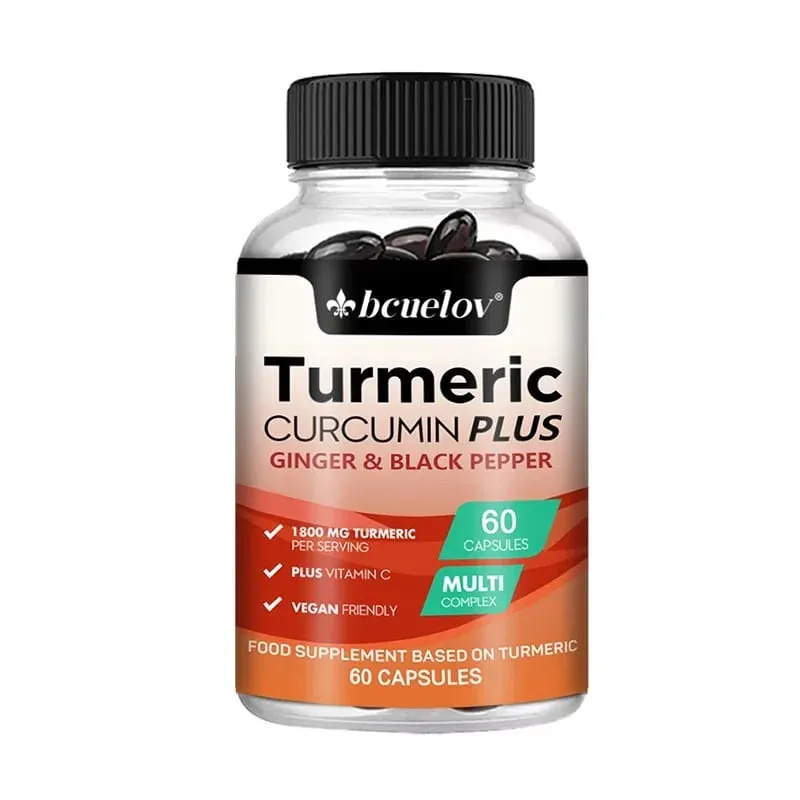 Turmeric supplement with curcumin extract ginger and black pepper to support joint mobility and muscle and bone health
