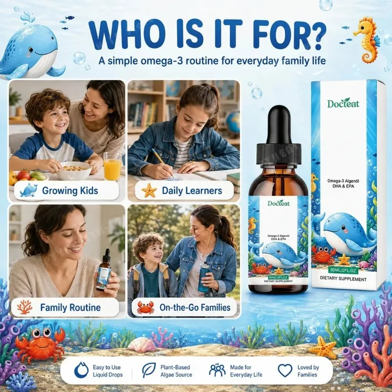 Docteat növényi alapú omega-3 algaolaj DHA EPA folyékony cseppek gyerekeknek agy egészsége Vegán, nem GMO-mentes napi táplálkozás narancs 60 adag
