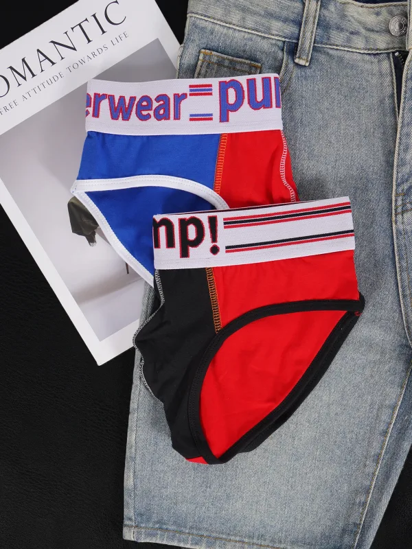 Men's Cotton Color Block Briefs, Pump! Logo Wide Waistband Low Rise Sexy 3D Convex Pouch Underwear — image 5