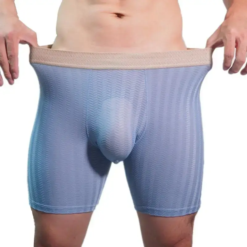 Mens Boxer Shorts Homme Nylon Underwear Man Ice Silk Panites Comfortable U Convex Pouch Middle Long Leg Underpant Male Trunks