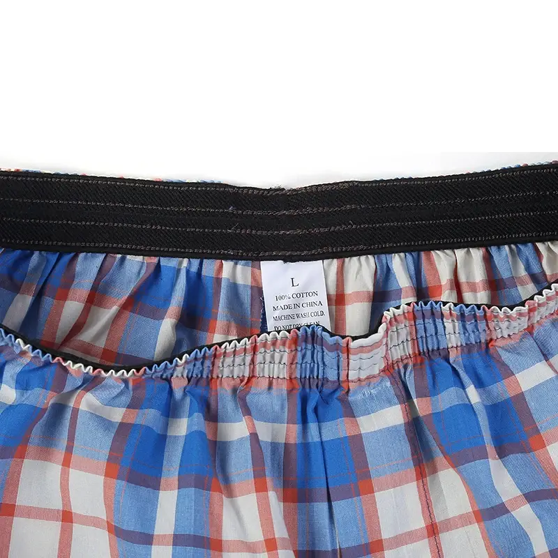 2 Pcs/Lot Men's Boxer Briefs 100% Cotton Sleep Underpants Underwear Casual Plaid Comfortable Homewear Striped Beach Panties