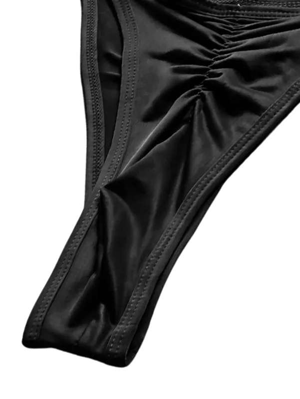 1pc Men's High Slit Ruched Thong - Ice Silky Smooth Semi Sheer, Ultra Sexy Breathable No-Stick Soft Casual Men Underwear