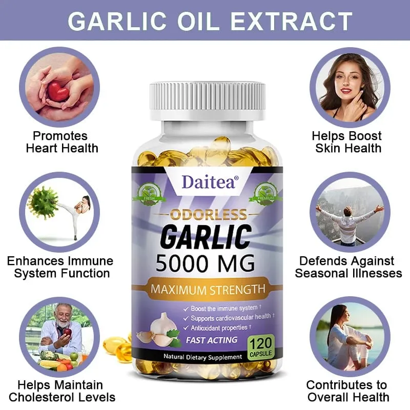 Garlic Extract Capsules 5000mg Balance Cholesterol Help Immunity Heart Health Detoxification Cleansing — image 5