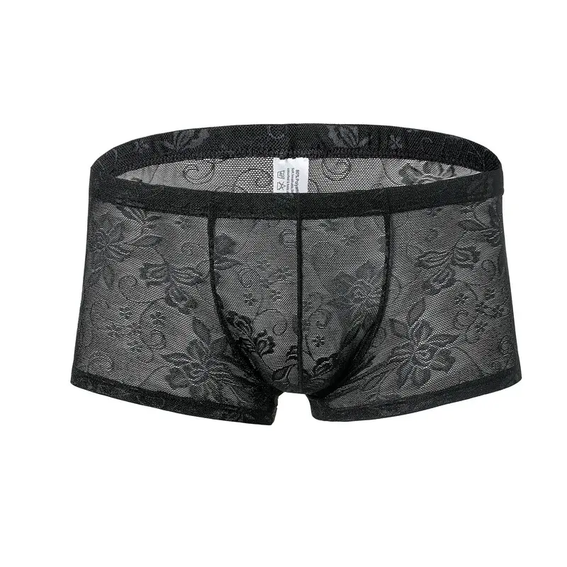 Men's Ice Silk Transparent Floral Lace Boxer Briefs Breathable Cool See-Through Underwear 5 Colors Available