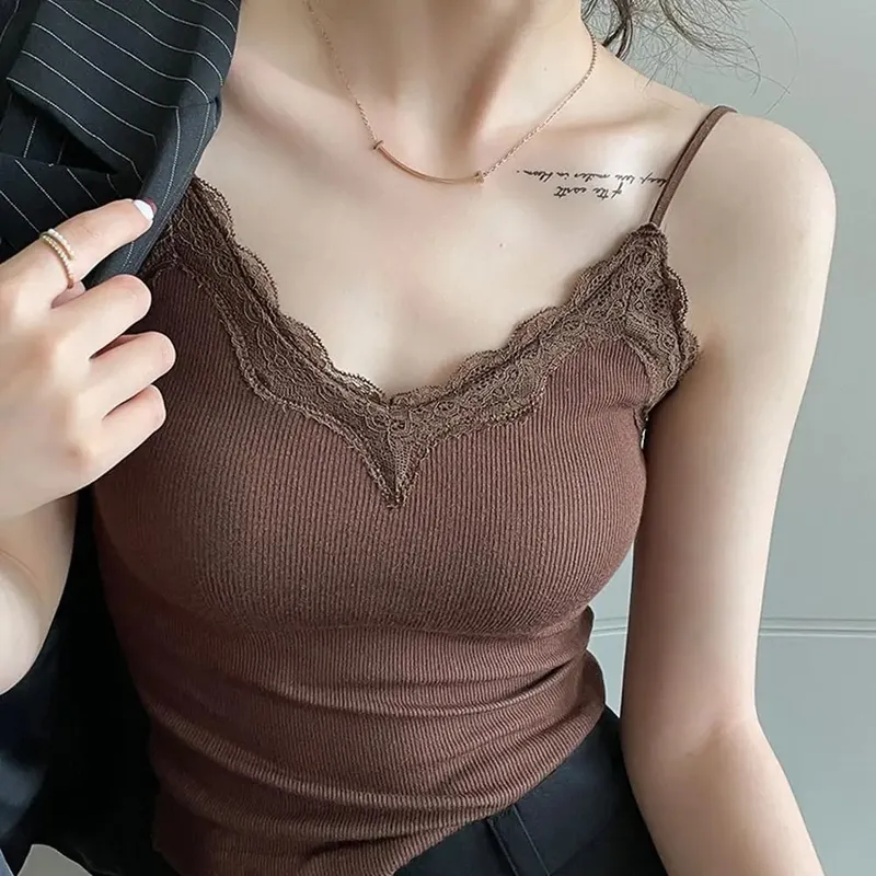 Kényelmes, légáteresztő csipke camisole pántos melltartó, egyszínű vágás felső szexi stílusú, vezeték nélküli nyári felső — image 6