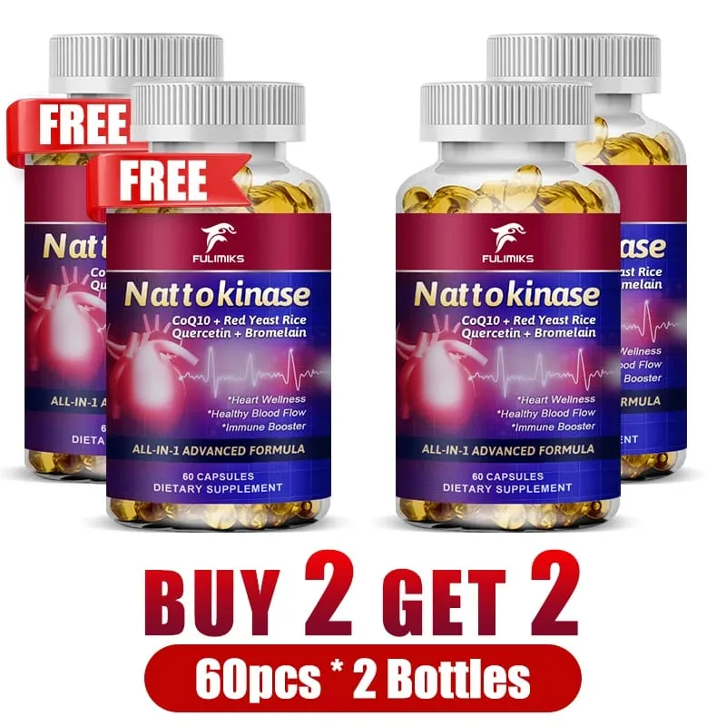 Nattokinase Capsules with CoQ10 Quercetin Support Healthy Circulation Blood Flow & Heart Inflammation Vitality & Longevity