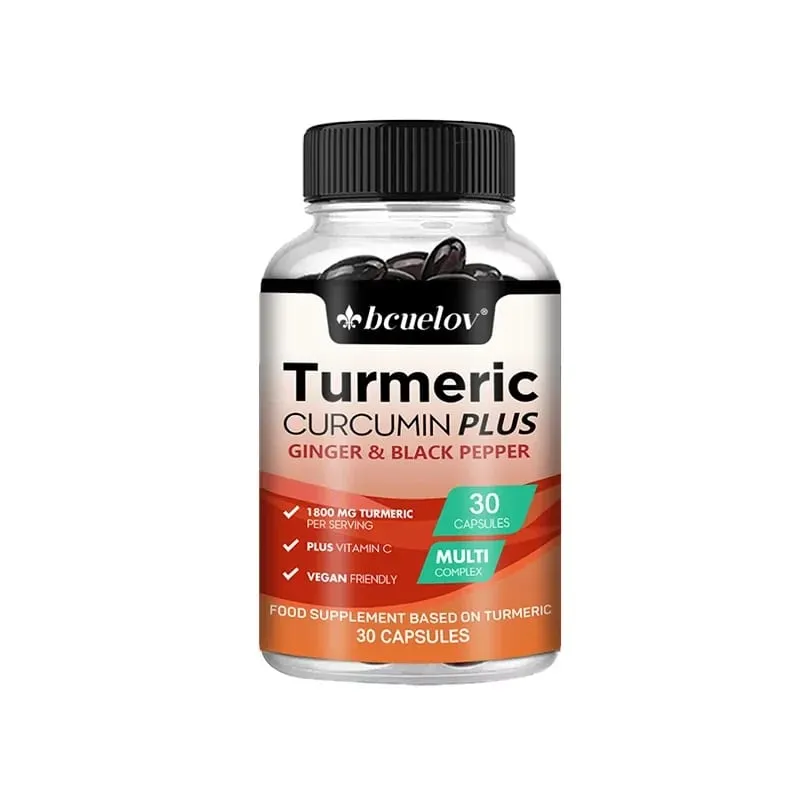 Turmeric supplement with curcumin extract ginger and black pepper to support joint mobility and muscle and bone health