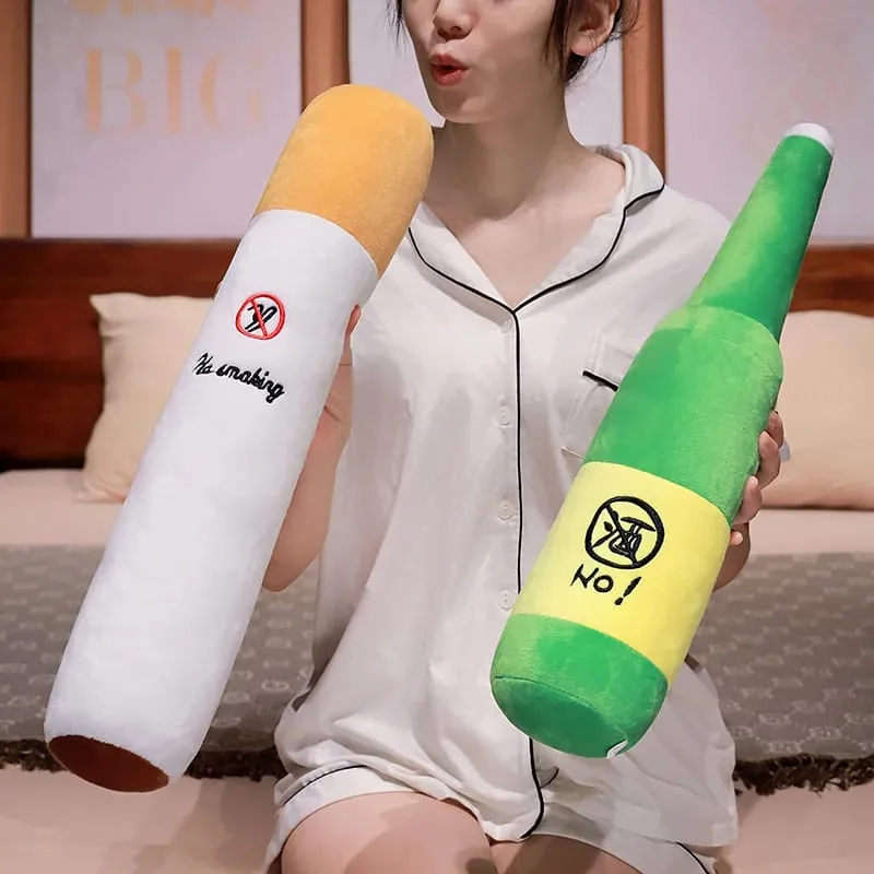 30/50cm Bawal Naninigarilyo Sigarilyong Berde na Bote ng Alak Stuffed Plush Toy Creative Nakakatawa Parang Tunay na Lalaki Plushie Prop Gift