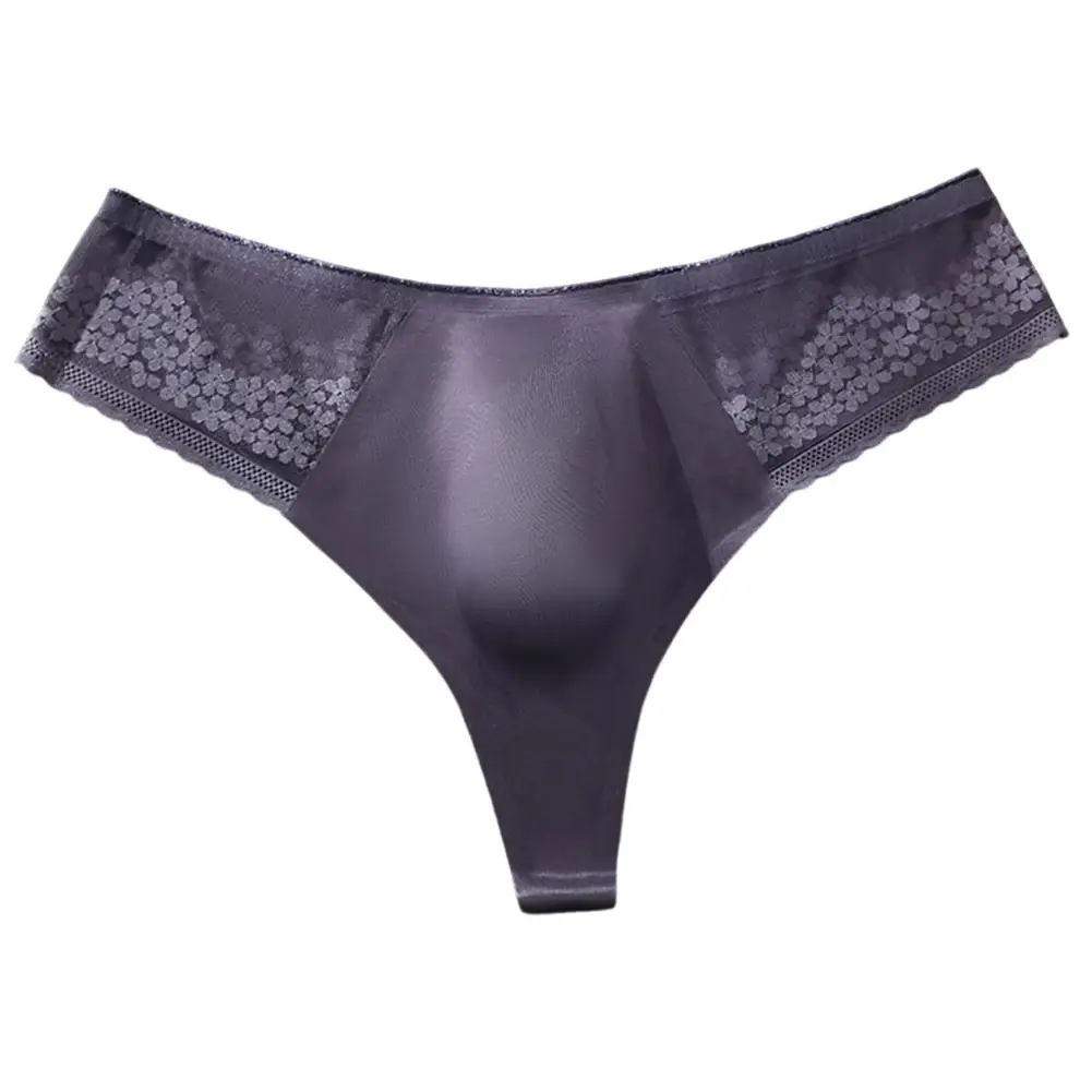 Breathable Men's Lace G-String Underwear Featuring Thin Seamless Ice Silk Fabric with 3D Bulge Pouch and Solid Color Design — image 5