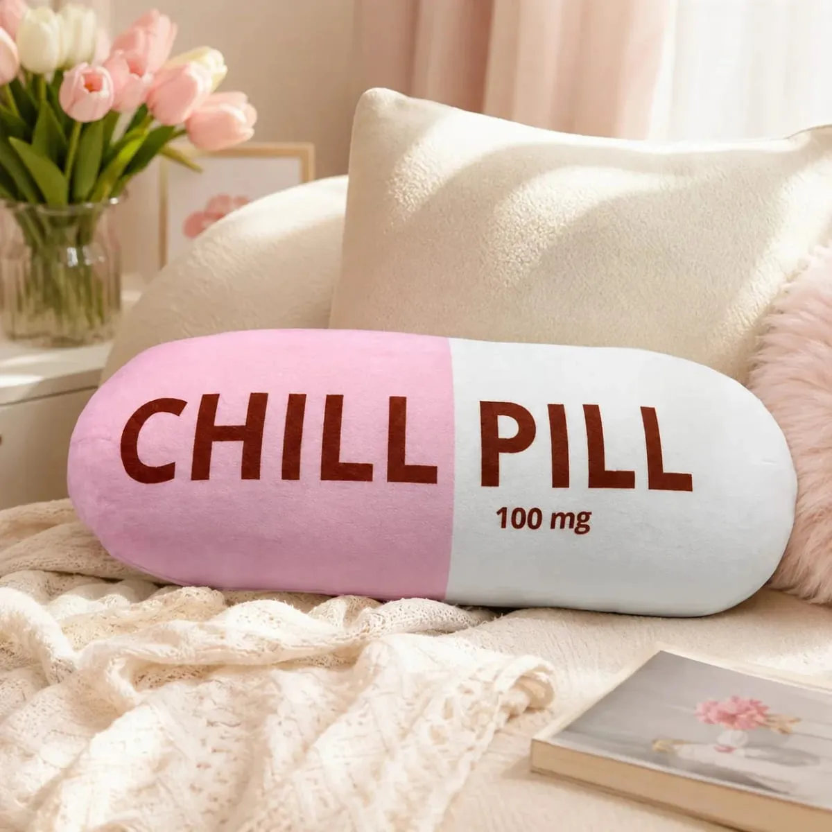 Αστεία Chill Pill Λούτρινο μαξιλάρι Χαριτωμένο καρτούν με γέμιση βελούδινο μαλακό μαξιλάρι καναπέ που αγκαλιάζει κούκλα υπνάκο Μαξιλάρι ύπνου Δώρο γενεθλίων