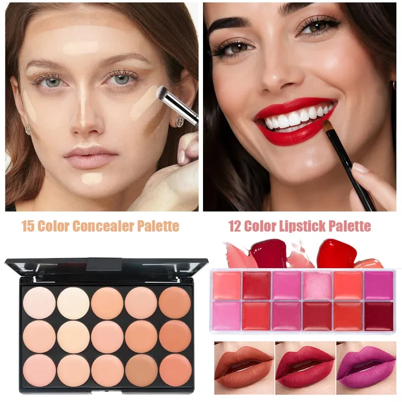 6 Buah Kit Rias 54 Warna Palet Eyeshadow 15 Warna Palet Concealer 12 Warna Lip Gloss dengan 9 Buah Kuas Kuas Bibir Set Lengkap