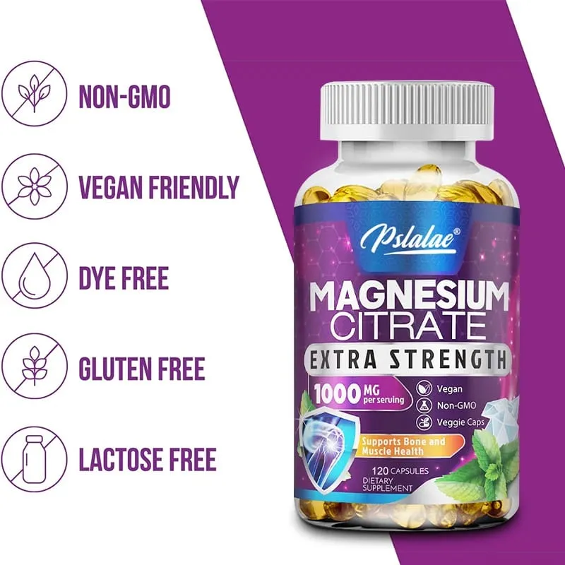 Magnesium Citrate Capsules 1000 Mg - Maximum Absorption for Muscle Nerve Bone and Heart Health Gluten Free Non-GMO — image 4