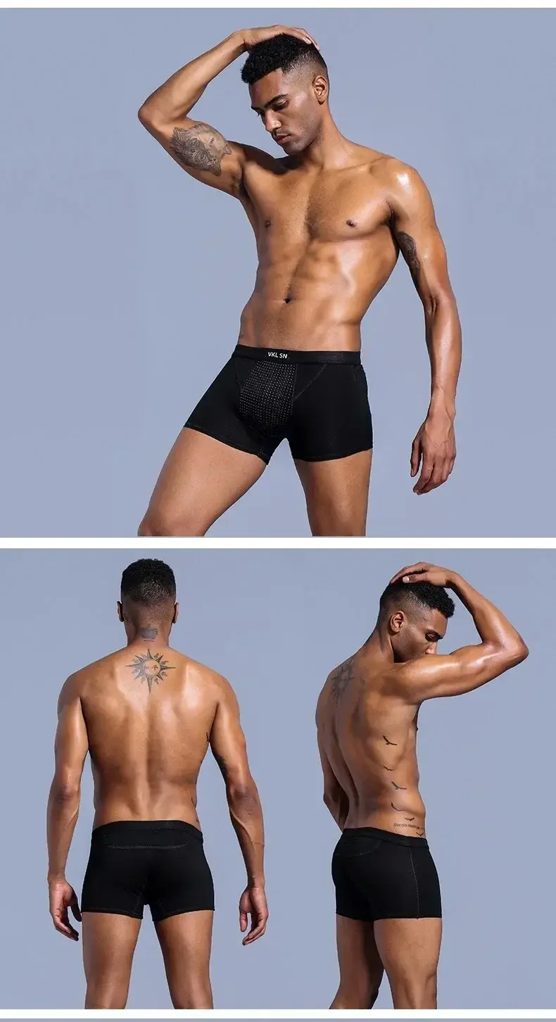 Men's Magnetic Closure Milk Silk Boxer Briefs Anti-Slip Quick-Dry Ultra Soft Breathable Underwear Boxer Shorts