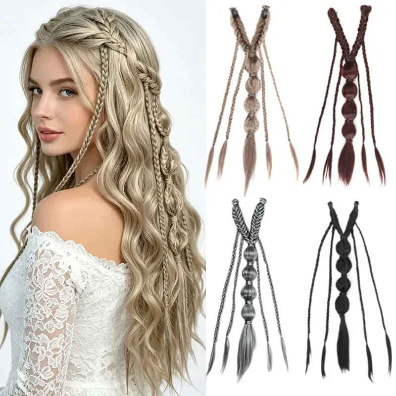 Κλιπ σε πλεξούδα Συνθετικά Μαλλιά Extensions Boho Festival Princess Braid Viking Renaissance Cosplay Wedding Hairpiece για γυναίκες
