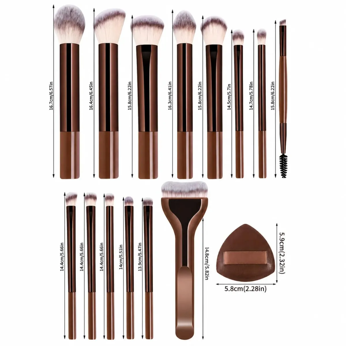 17 Chiếc Bộ Cọ Trang Điểm Có Túi & 2 Puff Kem Nền Phấn Mắt Phấn Mắt Lông Mày Cọ Môi Du Lịch Dụng Cụ Làm Đẹp quà Tặng — image 3