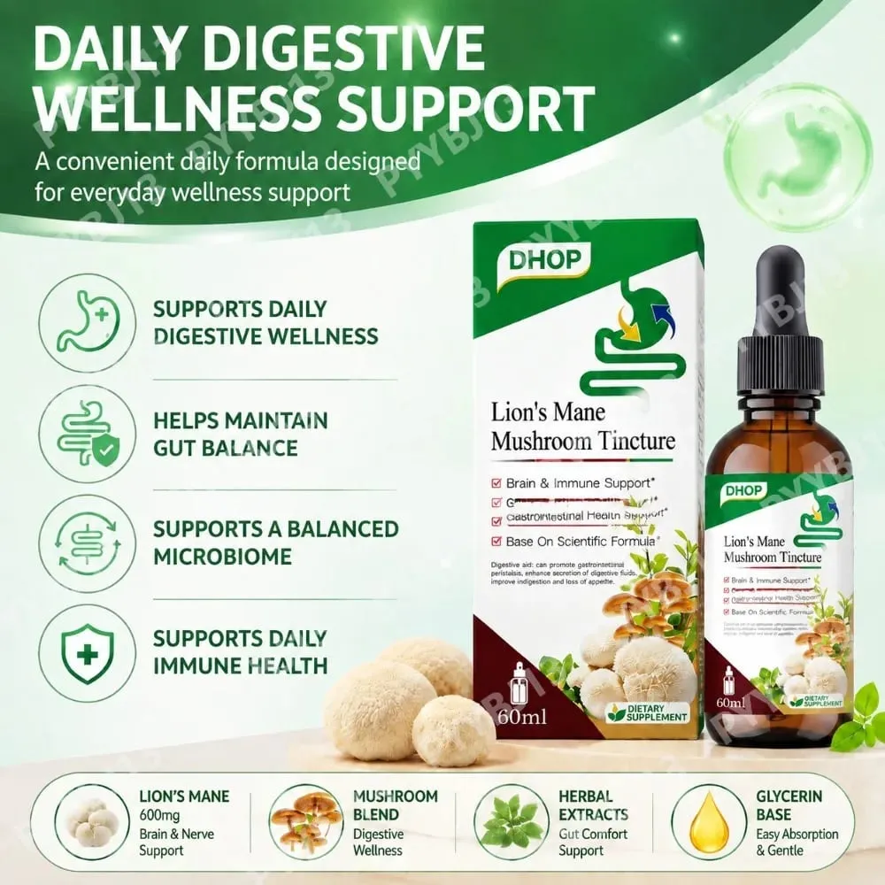 Lion's Mane Mushroom Extract Drops 60ml Hericium Erinaceus Supports Brain Immune Health Vegan Liquid Συμπλήρωμα για Ενήλικες