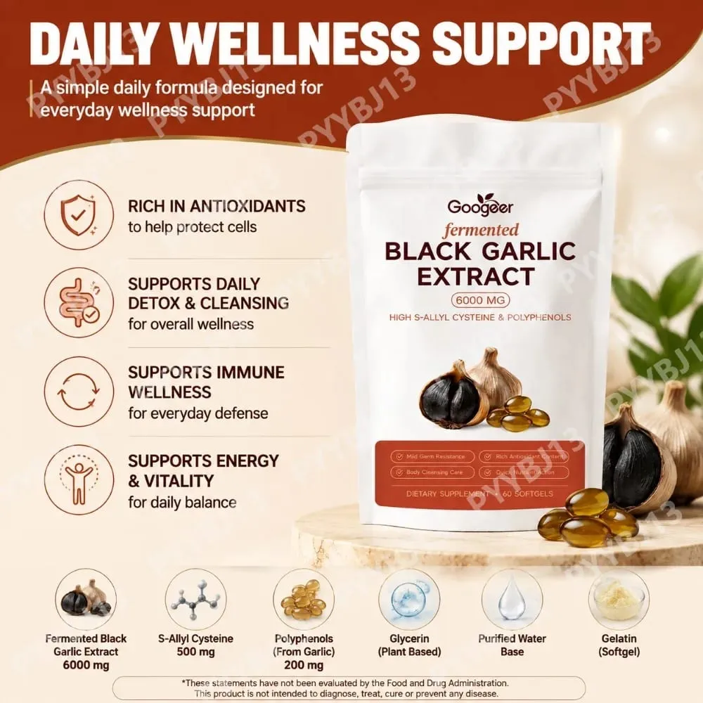 Googeer Fermented Black Garlic Extract Softgels with S-Allyl Cysteine and Polyphenols for Daily Wellness Support 60 Softgels