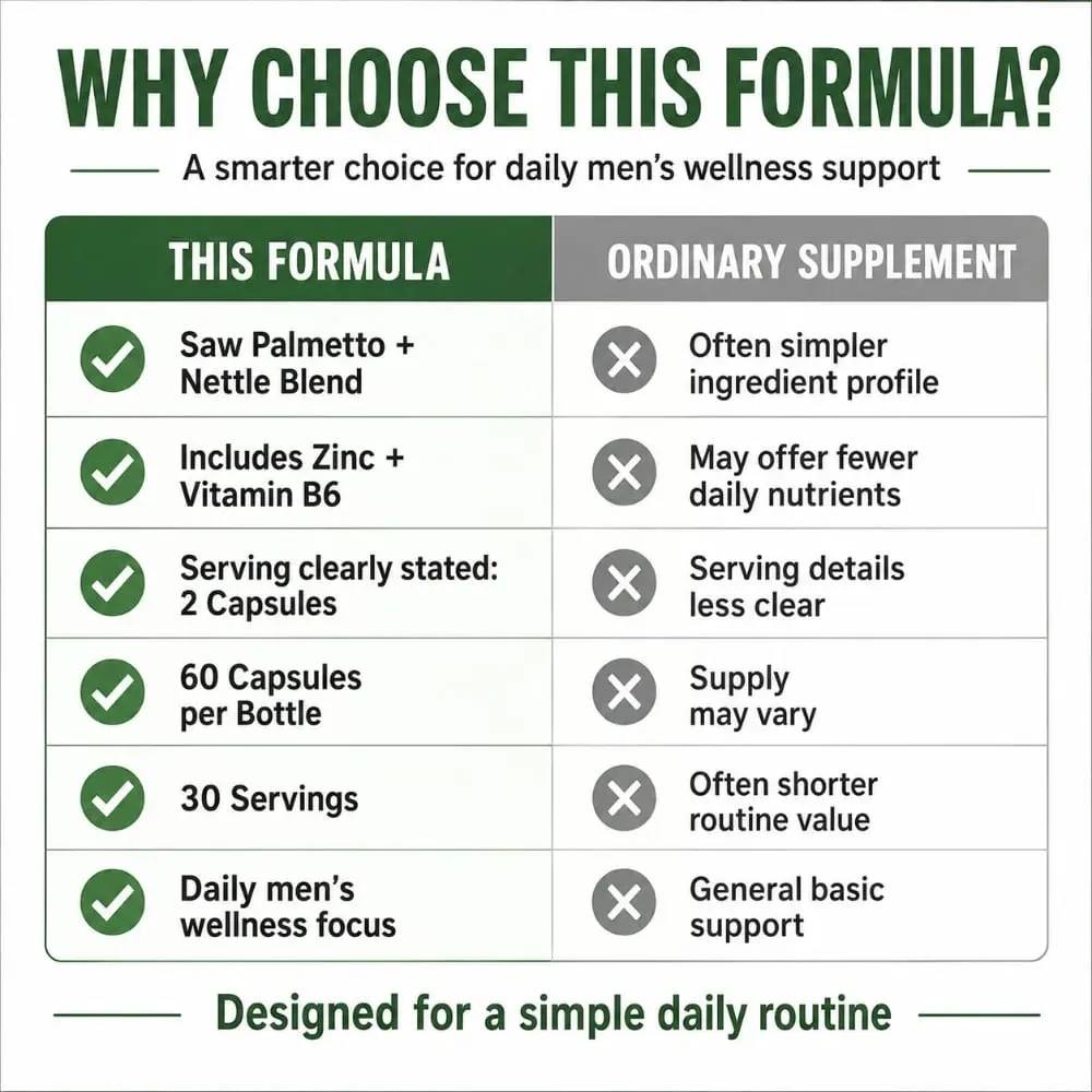 Googeer Prostate Support Capsules Saw Palmetto Extract Stinging Nettle Zinc Vitamin B6 60 Capsules Men's Daily Support