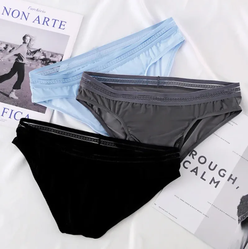 1/3PCS Men's Ice Silk Briefs Ultra-thin Quick Dry High Elastic Lace Waistband Panties Sexy Seamless Breathable Bikini Underwear — image 30