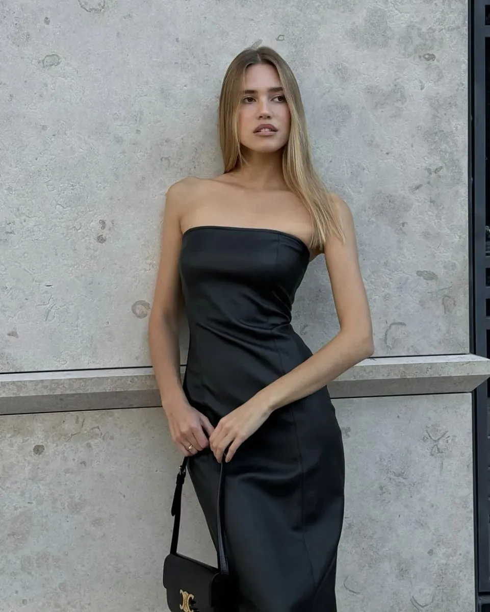 Σέξι PU Δερμάτινα Στράπλες Φορέματα Γυναικεία σπαστά Αμάνικα Απλά Πλάτη Πακέτο φόρεμα 2025 Ανοιξιάτικο Φθινόπωρο Πάρτι Vestidos — image 2