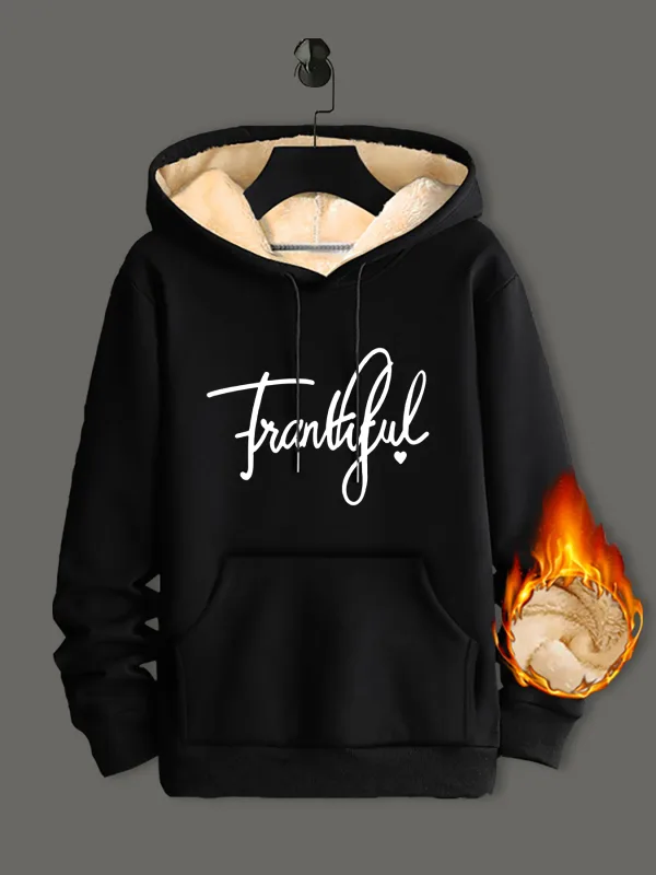 Winter Lamswol Hoodies Dikker Warme Winddichte Sweatshirts Print Capuchon Trui Losse Heren Dames Winter Hoodies Zwart
