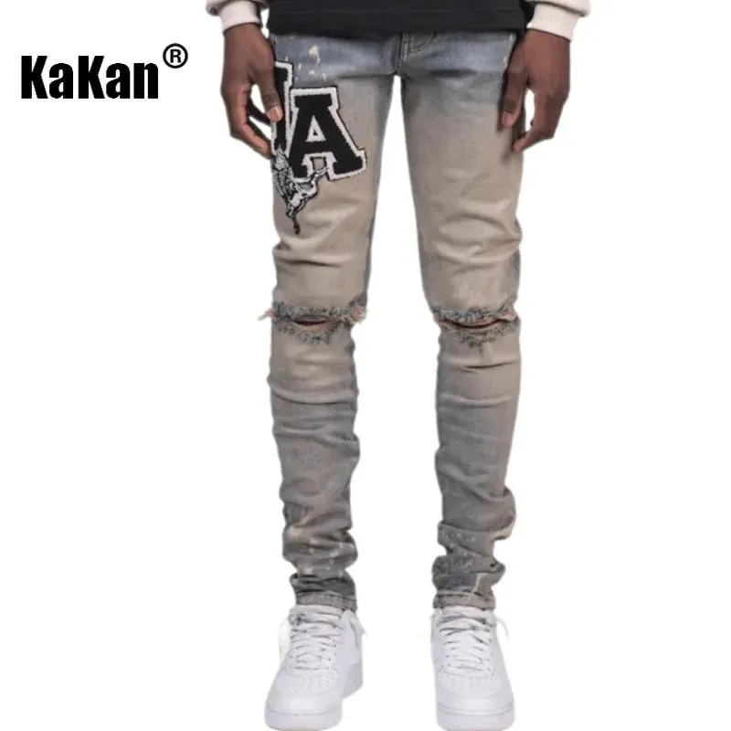 Kakan – új férfi kék, karcsúsított patch farmer Y2k nyomtatott design hosszú farmer farmer férfi márka — image 2
