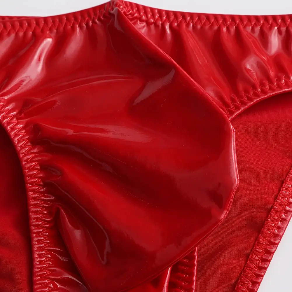 1pc Men Glossy Faux Leather Briefs Bulge Pouch Wide Waist Low Rise Underwear Erotic Lingerie Half-exposed Butt Gay Sissy Briefs — image 4