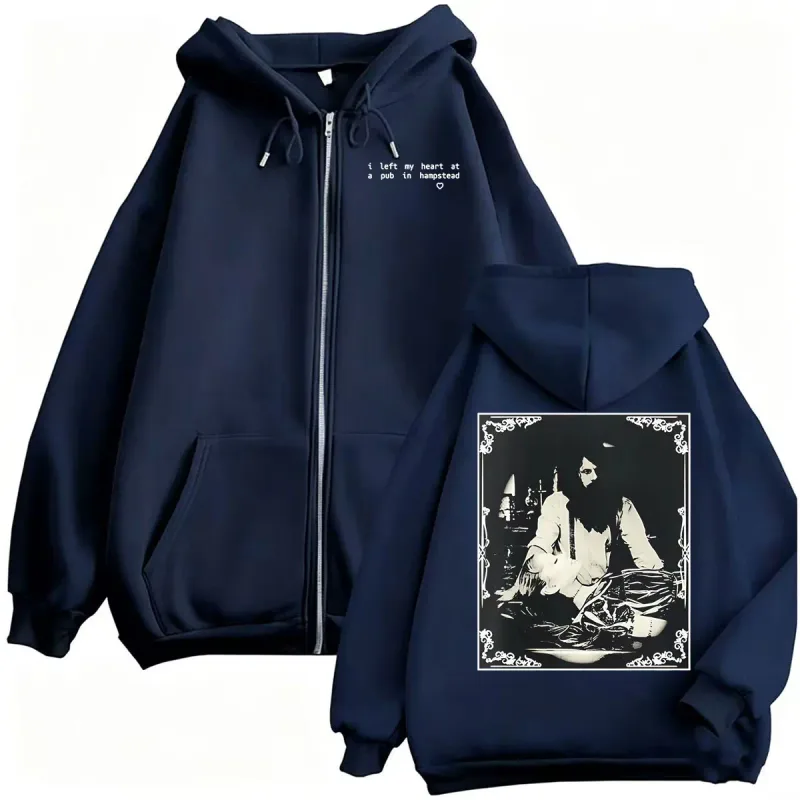 Ariana Grande dejé mi corazón en un Pub en Hampstead sudadera chaqueta abrigos hombres mujeres Harajuku gótico High Street cremallera sudaderas con capucha