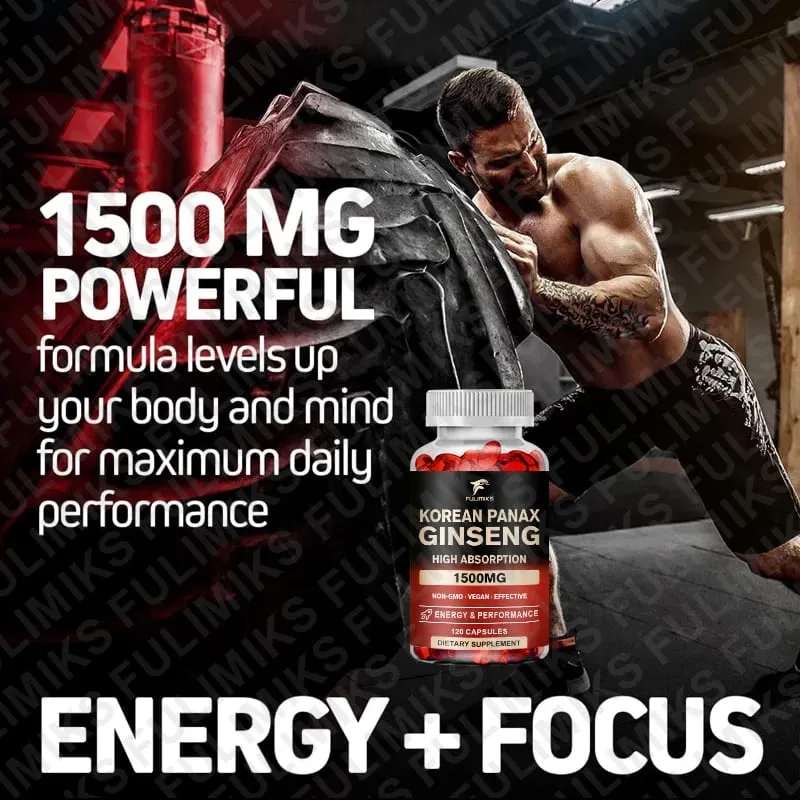 Panax Ginseng 15 000 mg - Red Korean Ginseng Συμπλήρωμα για Άντρες - Extra Strength - Energy Focus Παραγωγικότητα & απόδοση — image 3