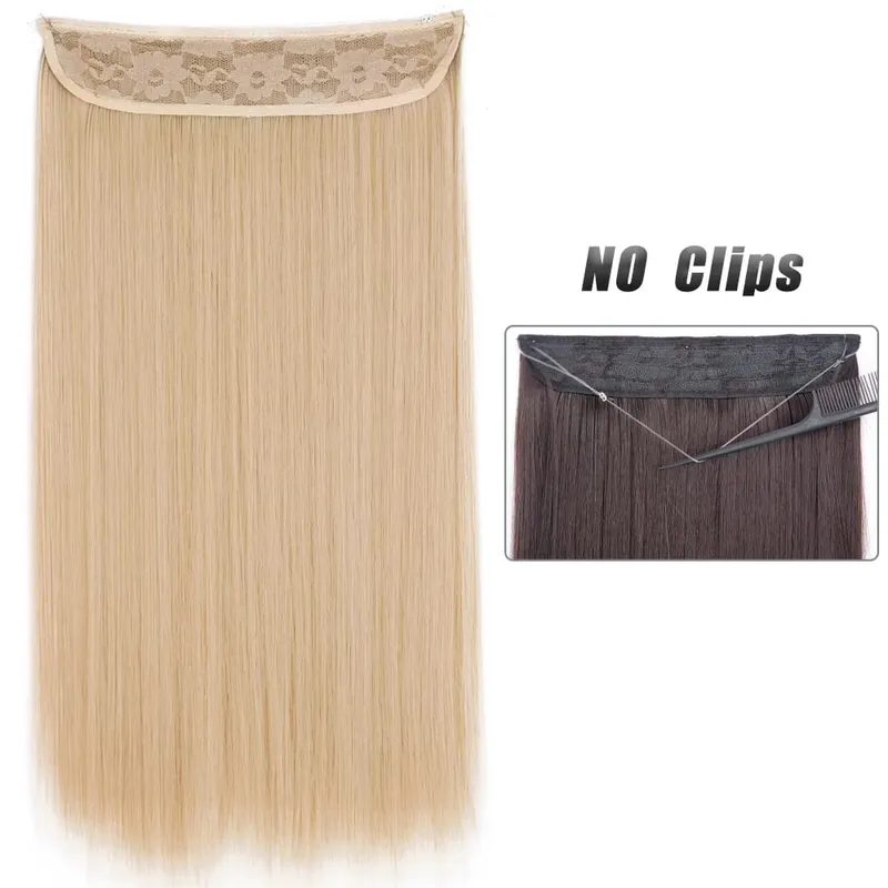 No Clip Natural Hair Extensions Invisible Wire Synthetic Long Straight Black Brown Blonde False Fish Line Hairpiece For Women