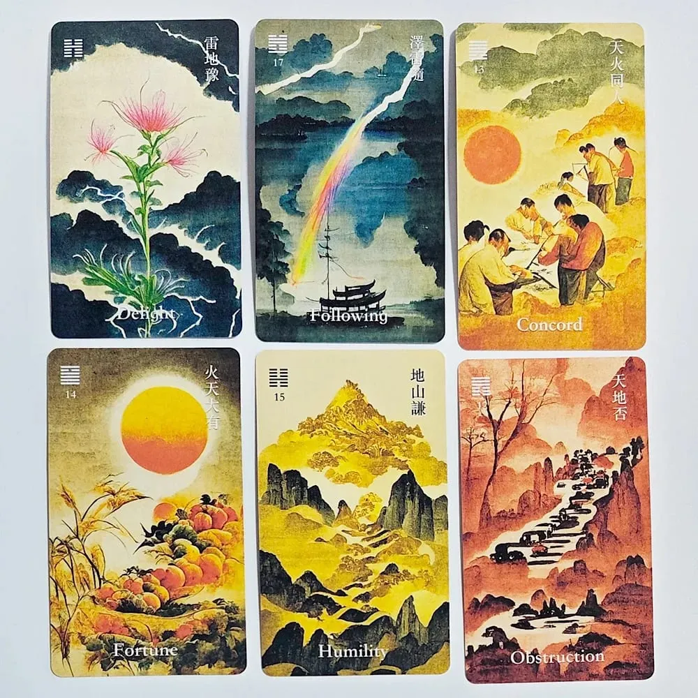 64 Cards I-Ching Oracle Deck Traditional Ink Art Style Chinese Divination Tool for Spiritual Guidation and Meditation 10,3*6cm