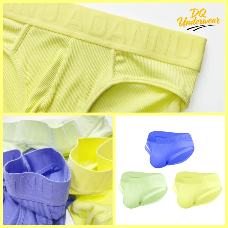 1 pz slip maschili a coste tinta unita ADANNU logo in rilievo elastico in vita stretch comfort quotidiano bikini mutande AD759 — image 1