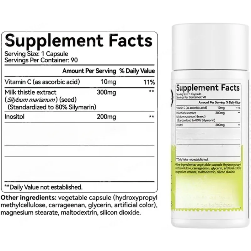 Milk Thistle Extract 300mg Capsules with Vitamin C Inositol Herbal Supplement 90 Capsules Non-GMO Gluten Free