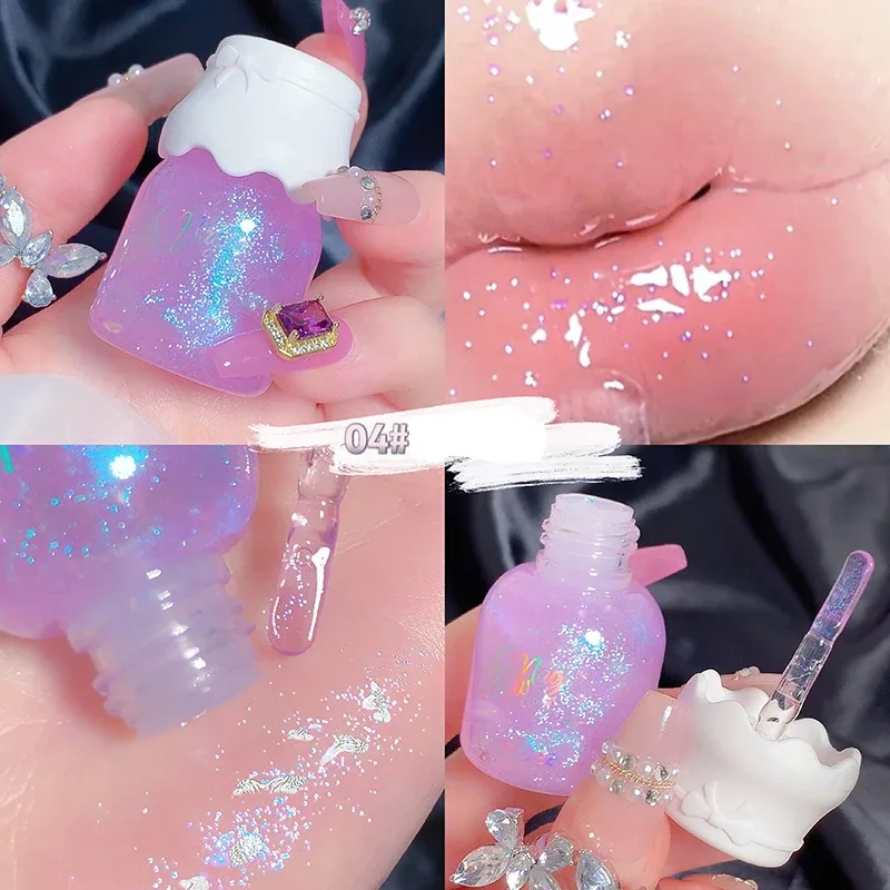 Gege Bear Butterfly Knot Lip Gloss לחות לחות מראה ברק נוצץ Non-Stick Cup שפתון איפור יופי