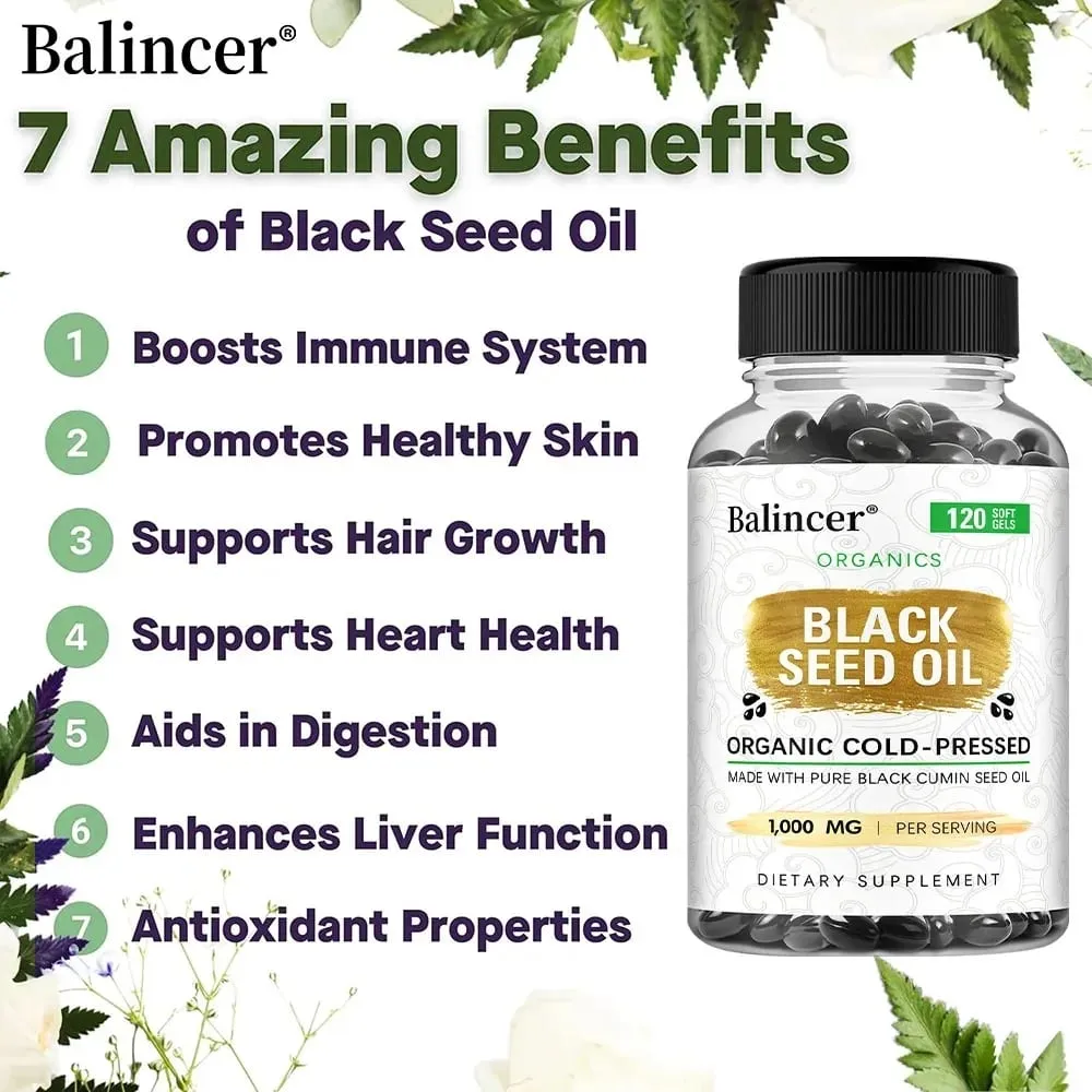 Black Seed Oil Capsules 1000mg - Help Digestive Health Immune Support & Brain Function Antioxidant 120 Capsules — image 5