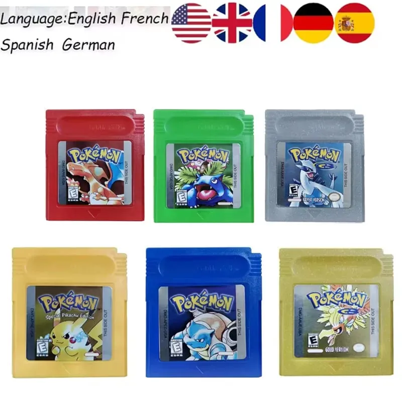 Sok stílusú Pokémon Vörös Kék Kristály Arany Zöld Ezüst Sárga GBC játékkártya 16 bites videojáték kazettás konzolkártya GB/SP — image 1