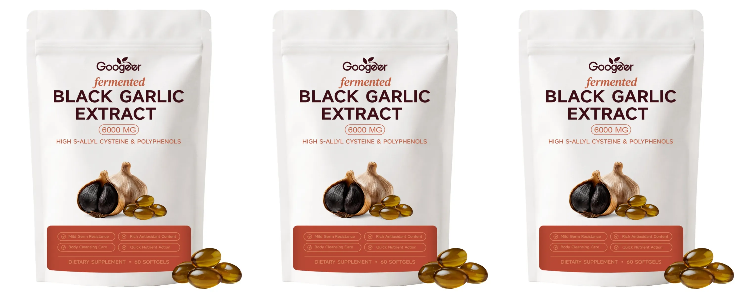 Googeer Fermented Black Garlic Extract Softgels with S-Allyl Cysteine and Polyphenols for Daily Wellness Support 60 Softgels