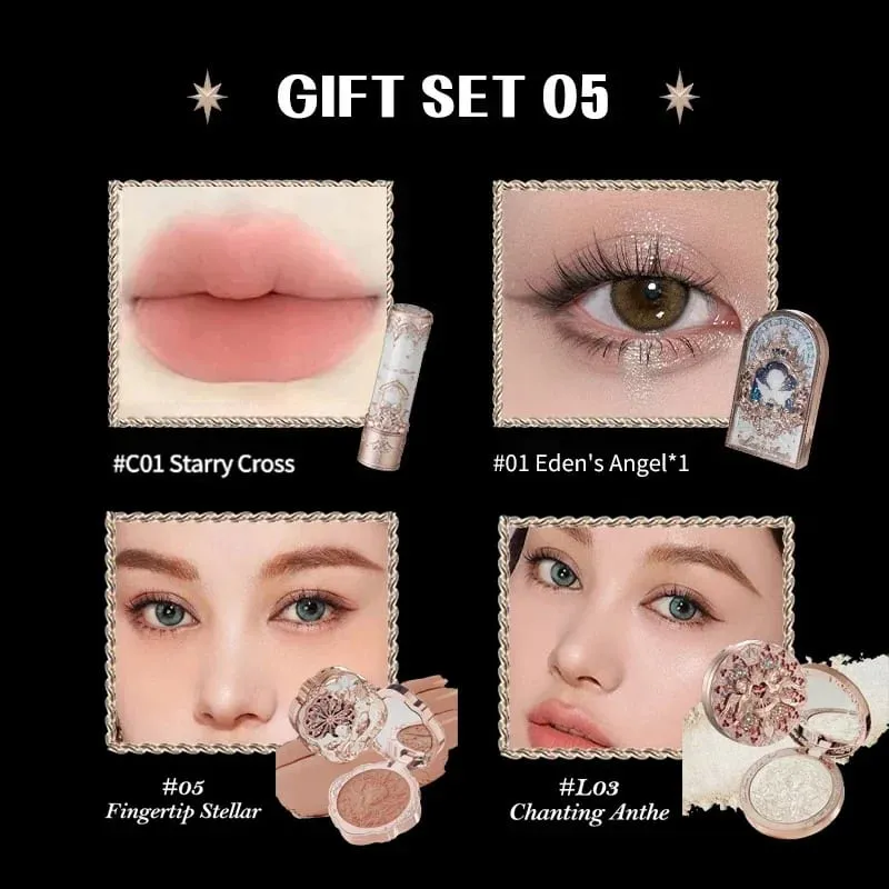 Flower Knows Little Angel Collection קופסת מתנה צללית סומק קרם שפתון מט ערכה מלאה הכל
