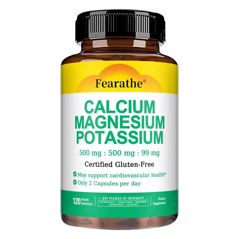 Calcium Magnesium Potassium Supplement - 500mg/500mg/99mg Per 2 Tablets - Supports Cardiovascular Health - Certified Gluten-Free