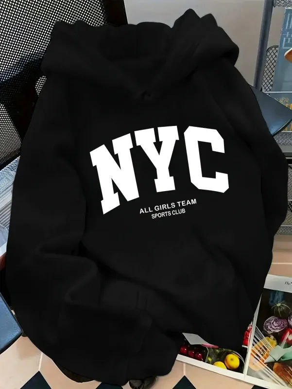 Novità Autunno/Inverno, comoda felpa con cappuccio blu navy della squadra di New York - felpa con cappuccio street style per coppie a maniche lunghe, pullover casual con POC — image 6