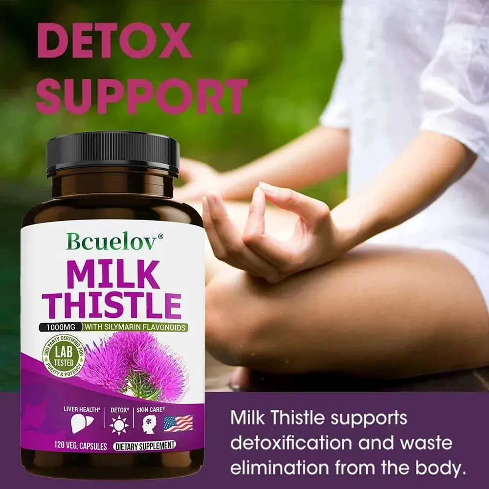 Milk Thistle Extract 1000mg - Gluten-Free Non-GMO Antioxidant Supplements for Healthy Skin Liver Detox Digestion Immune — image 2